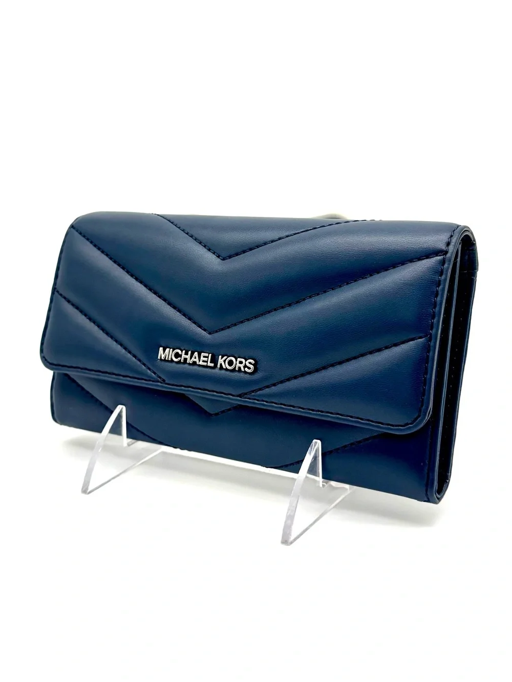 Michael Kors Large Quilted Trifold Wallet Navy Blue